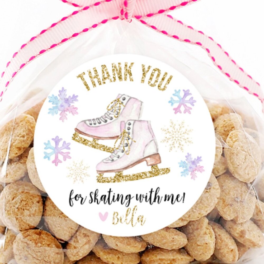 Custom Ice Skating Birthday Stickers, Ice Skate Birthday Party Favor Stickers